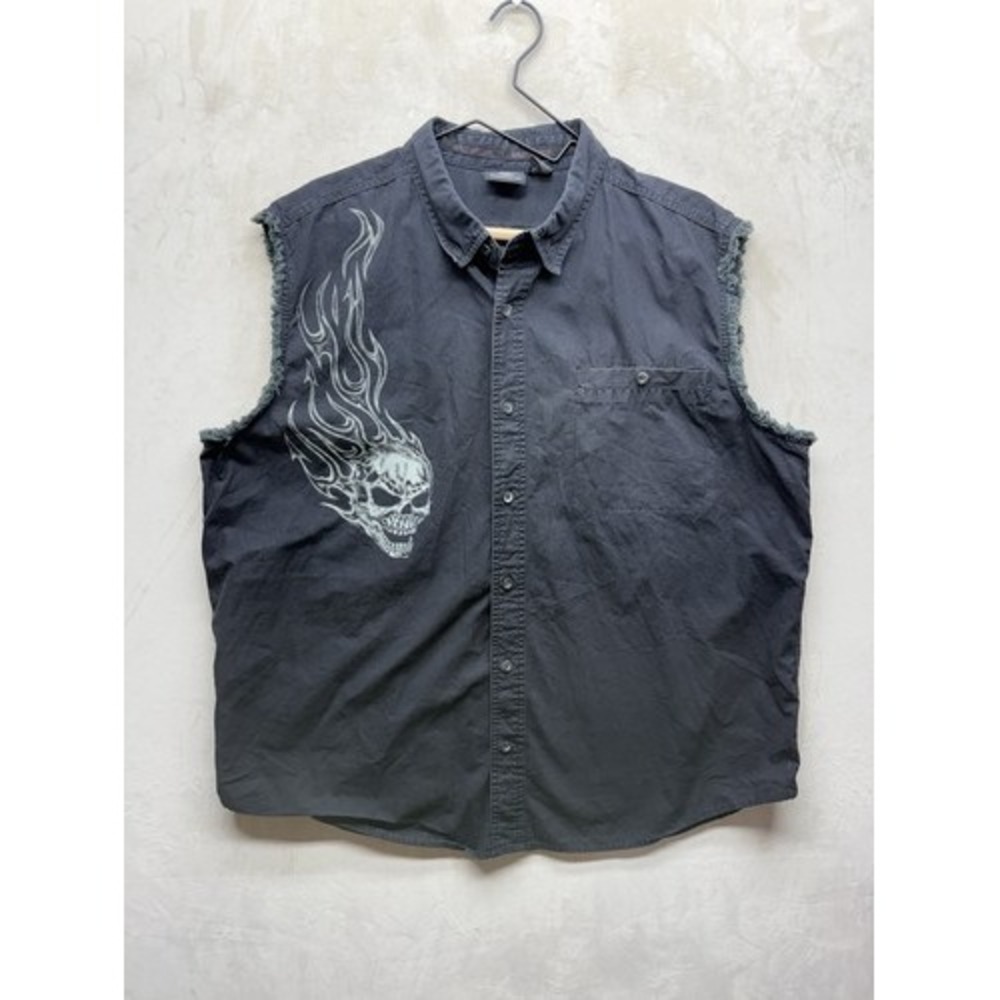 Harley Davidson Vest Men's 2XL Black Sleeveless Button Up Collared Grunge Punk